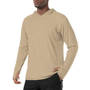 Solid Color Tan Mens Sunscreen Sports Hoodie With Thumb Holes - S / White