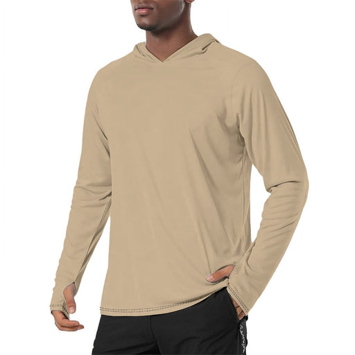 Solid Color Tan Mens Sunscreen Sports Hoodie With Thumb Holes - S / White