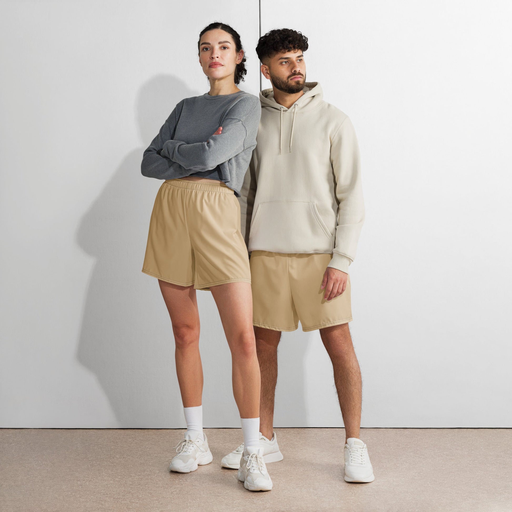 Solid Color Tan Unisex Athletic Long Shorts