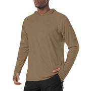 Solid Coyote Tan Mens Sunscreen Sports Hoodie With Thumb Holes