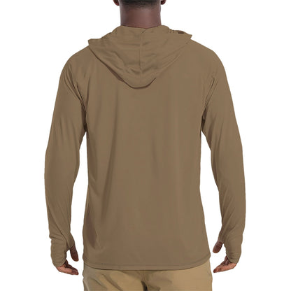Solid Coyote Tan Mens Sunscreen Sports Hoodie With Thumb Holes - S / White