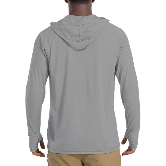 Solid Light Gray Mens Sunscreen Sports Hoodie With Thumb Holes