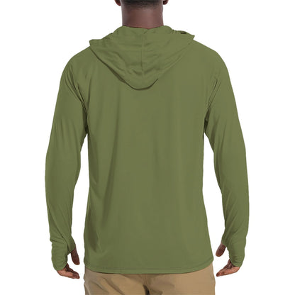 Solid Olive Drab Mens Sunscreen Sports Hoodie With Thumb Holes - S / White