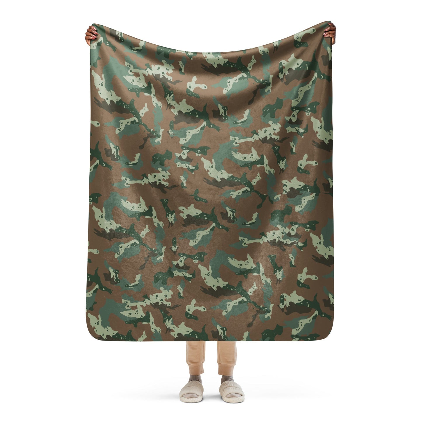 South African Chocolate Chip Soldier 2000 CAMO Sherpa Blanket - 50″×60″