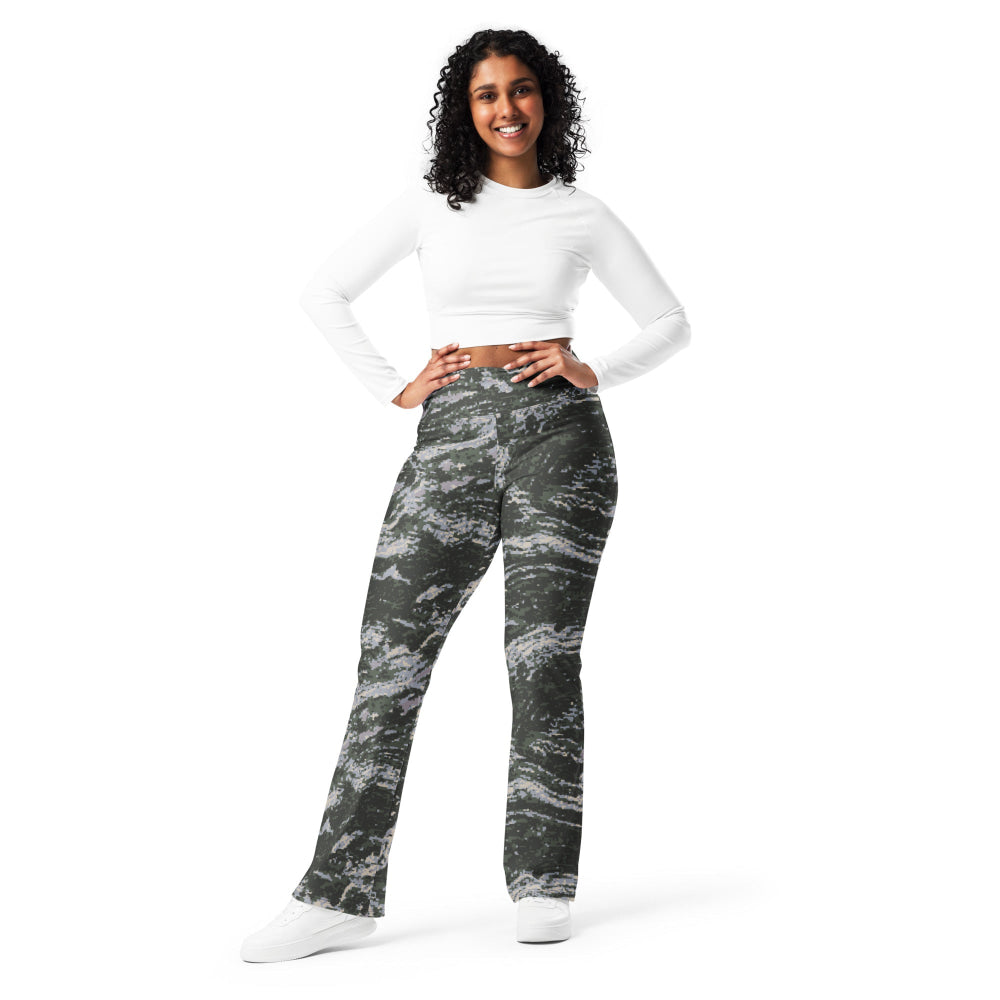 South Korean Marine Digital Tiger Stripe WAVEPAT CAMO Flare leggings - Womens Leggings