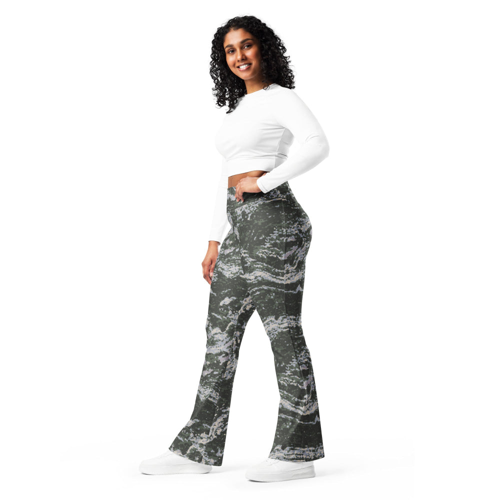 South Korean Marine Digital Tiger Stripe WAVEPAT CAMO Flare leggings - Womens Leggings