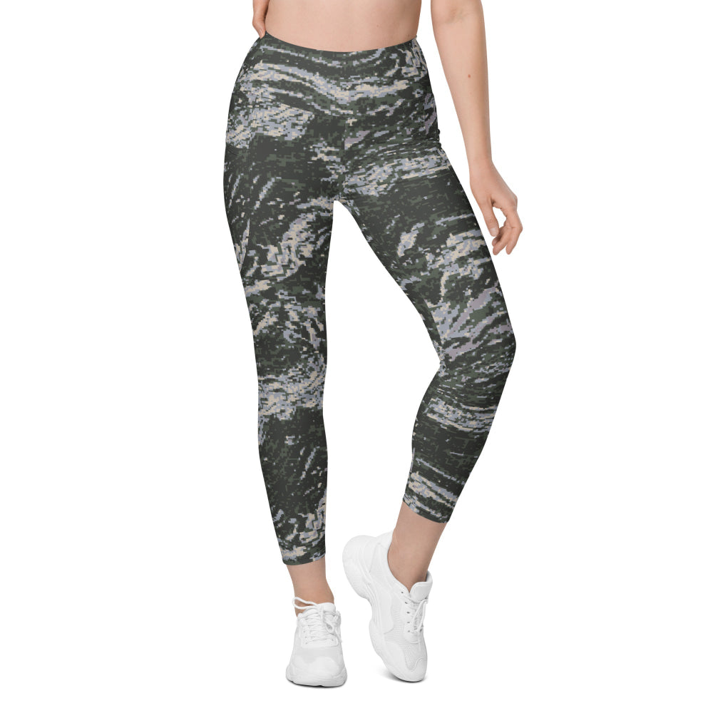 South Korean Marine Digital Tiger Stripe WAVEPAT CAMO Leggings with pockets - Womens With Pockets