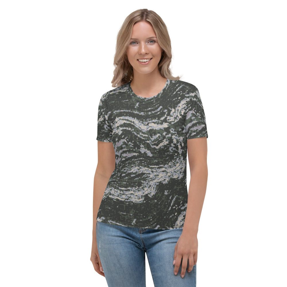 South Korean Marine Digital Tiger Stripe WAVEPAT CAMO Women’s T-shirt - XS - Womens T-Shirt