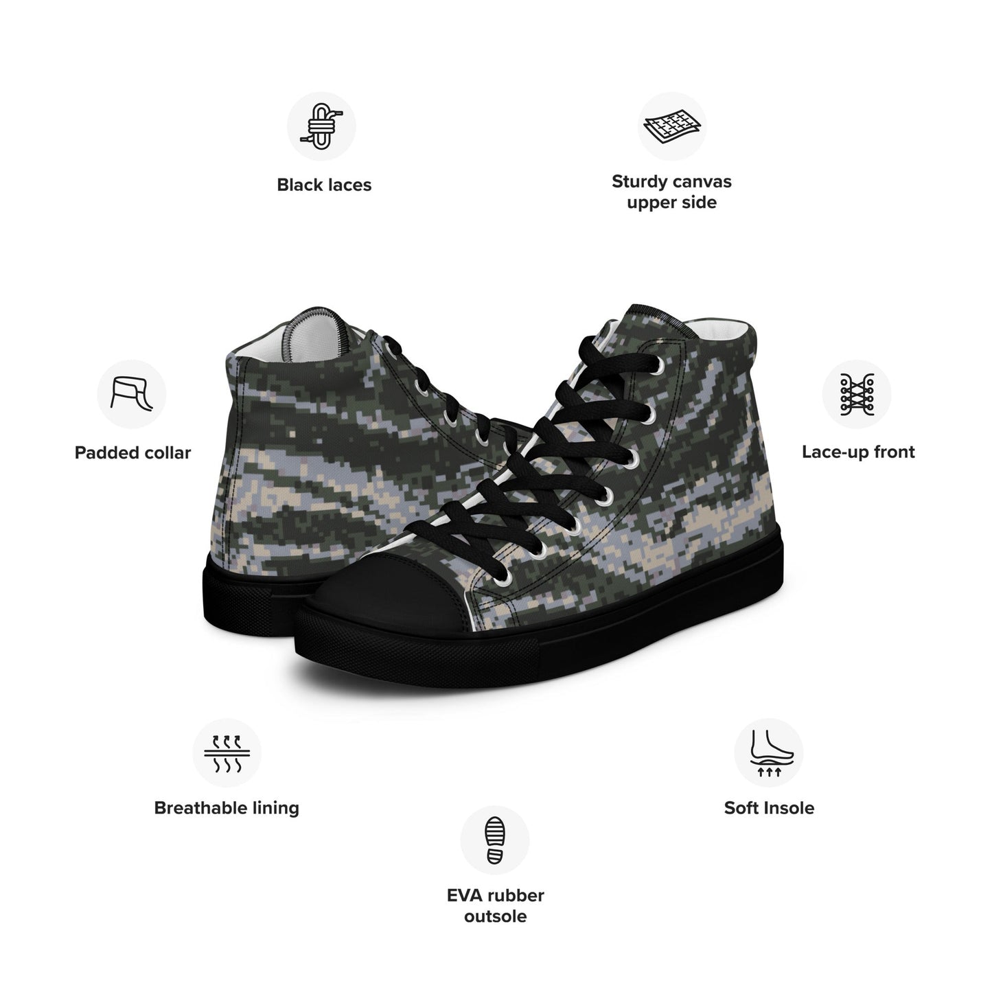 South Korean ROK Digital Tiger Stripe CAMO Mens high top canvas shoes - High Top Canvas Shoes