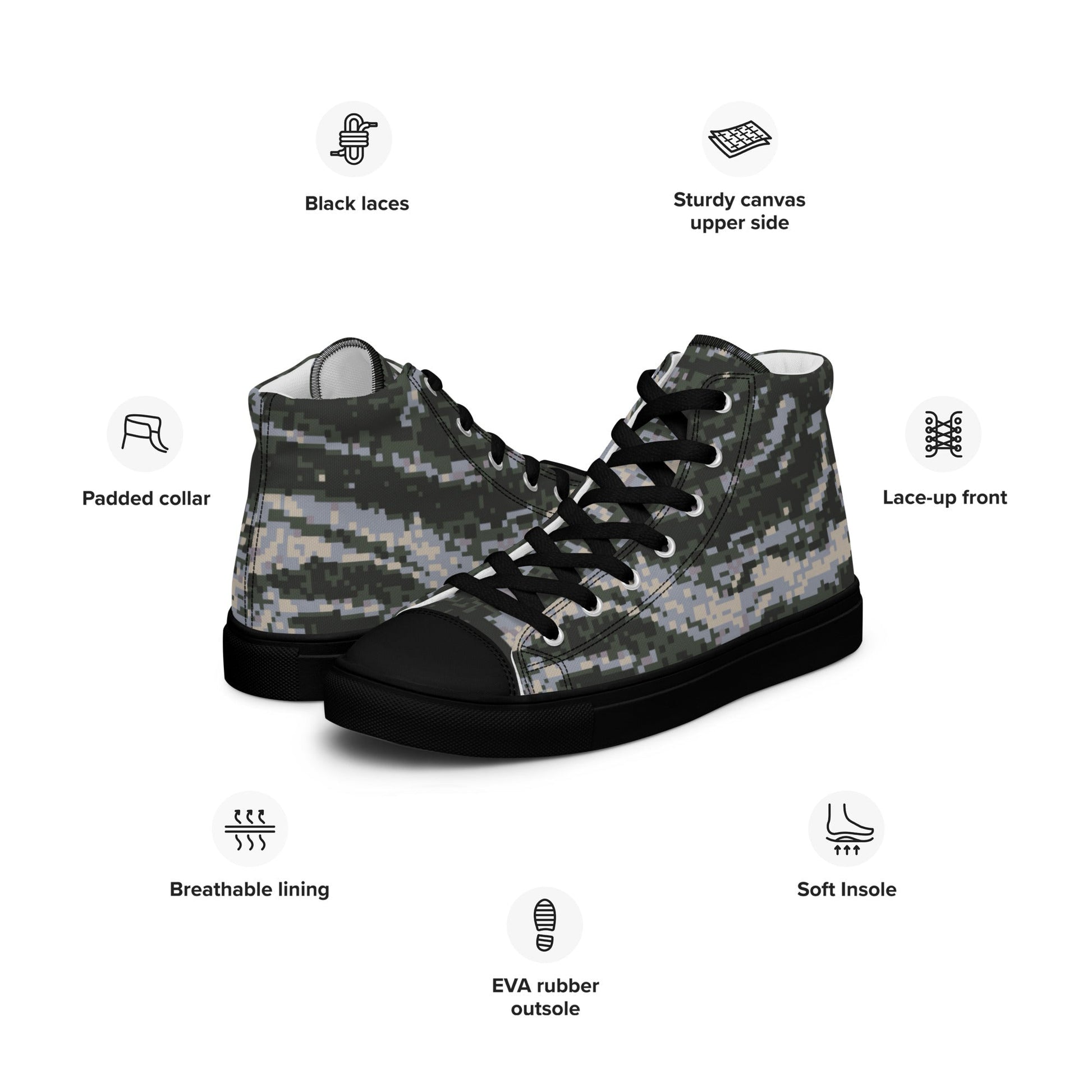 South Korean ROK Digital Tiger Stripe CAMO Mens high top canvas shoes - High Top Canvas Shoes