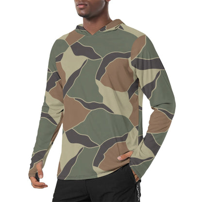 South Korean ROK Turtle Shell CAMO Mens Sunscreen Sports Hoodie With Thumb Holes - S / White