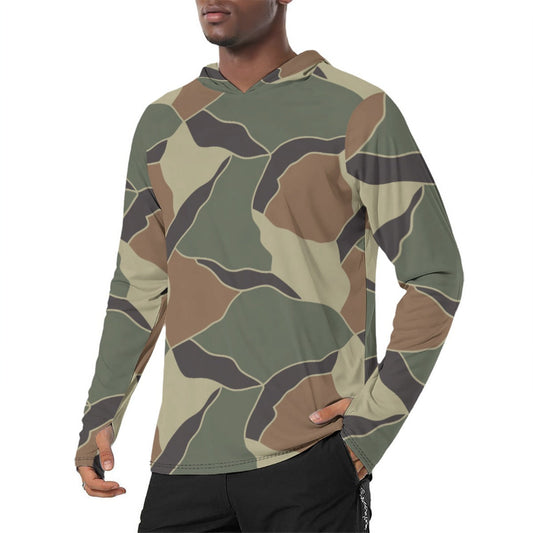 South Korean ROK Turtle Shell CAMO Mens Sunscreen Sports Hoodie With Thumb Holes - S / White