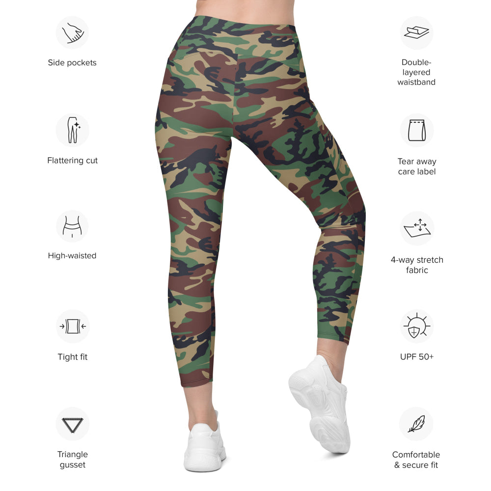 South Korean Tonghab Woodland CAMO Leggings with pockets - Womens With Pockets