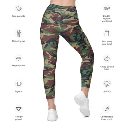 South Korean Tonghab Woodland CAMO Leggings with pockets - Womens With Pockets