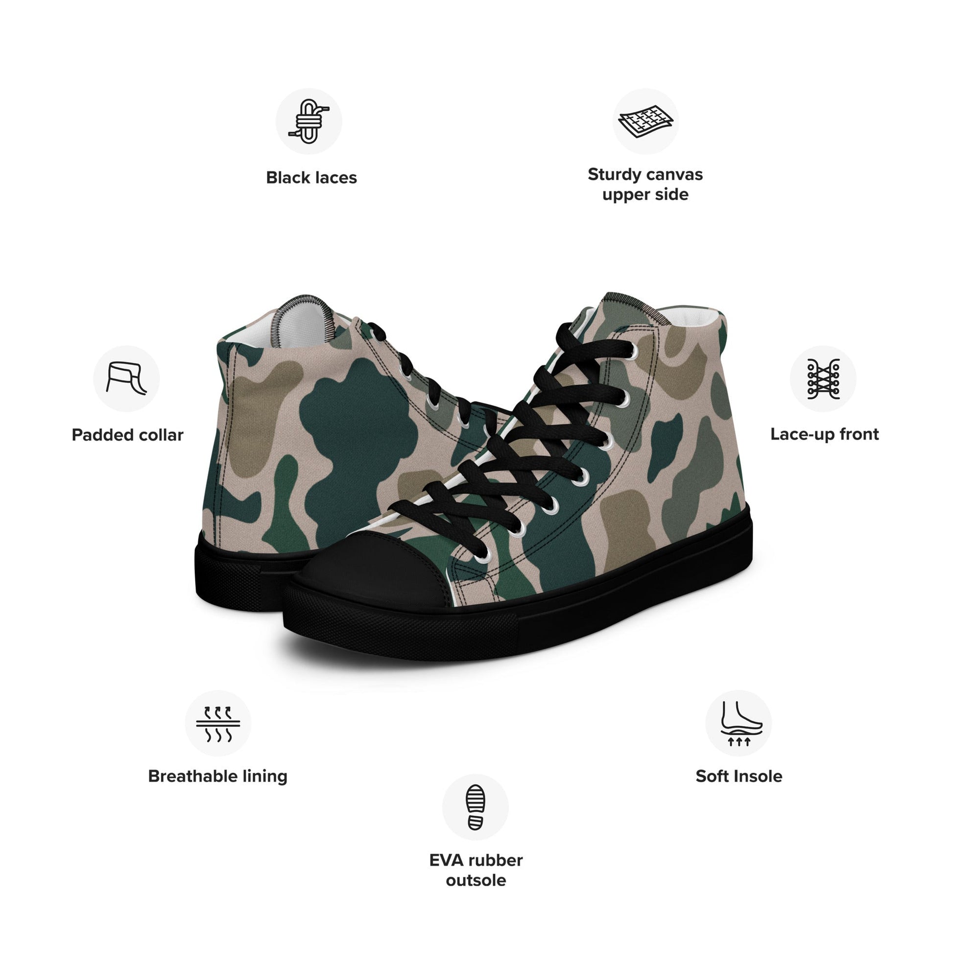 South Vietnamese ARVN Duck Hunter Beo Gam CAMO Mens high top canvas shoes - High Top Canvas Shoes