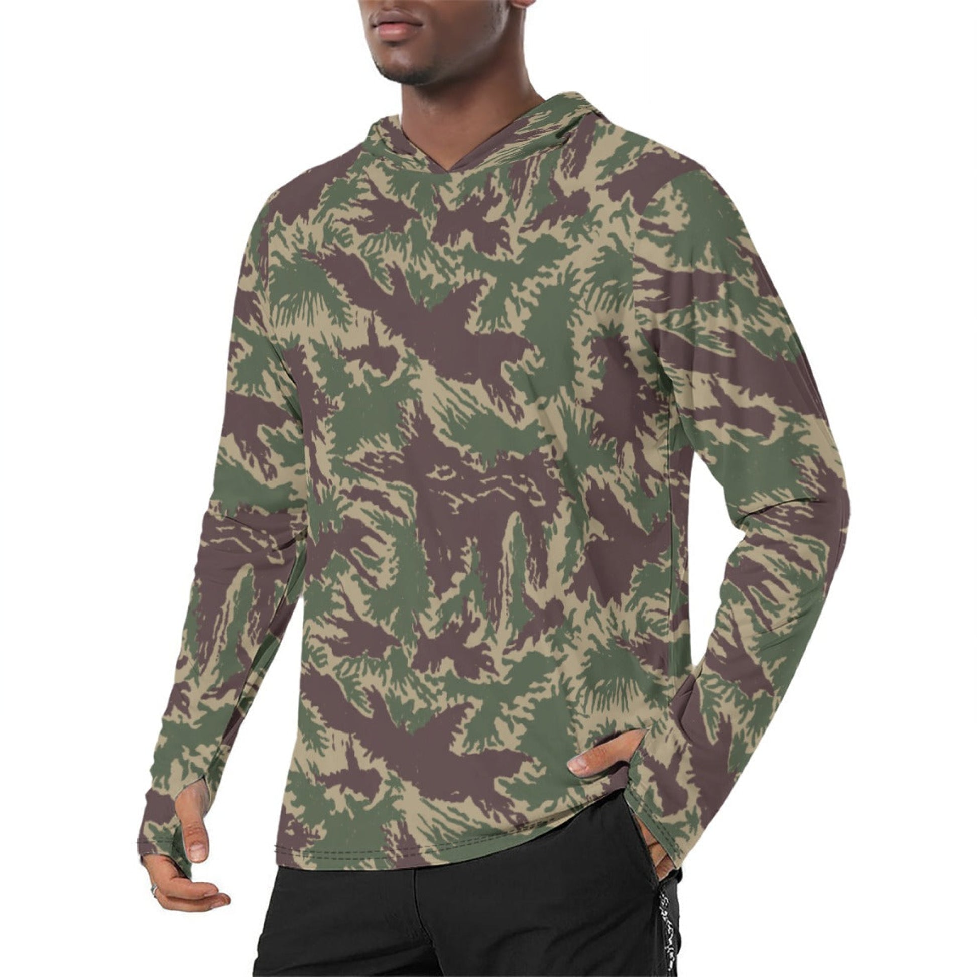 South Vietnamese ARVN Starburst CAMO Mens Sunscreen Sports Hoodie With Thumb Holes - S / White - Hoodies