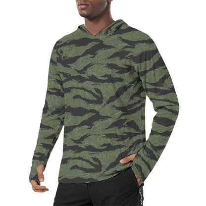 South Vietnamese ARVN Tiger Stripe CAMO Mens Sunscreen Sports Hoodie With Thumb Holes - 2XL / White - Hoodies