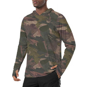 Brushstroke ARVN Airborne CAMO Mens Sunscreen Sports Hoodie With Thumb Holes - S / White