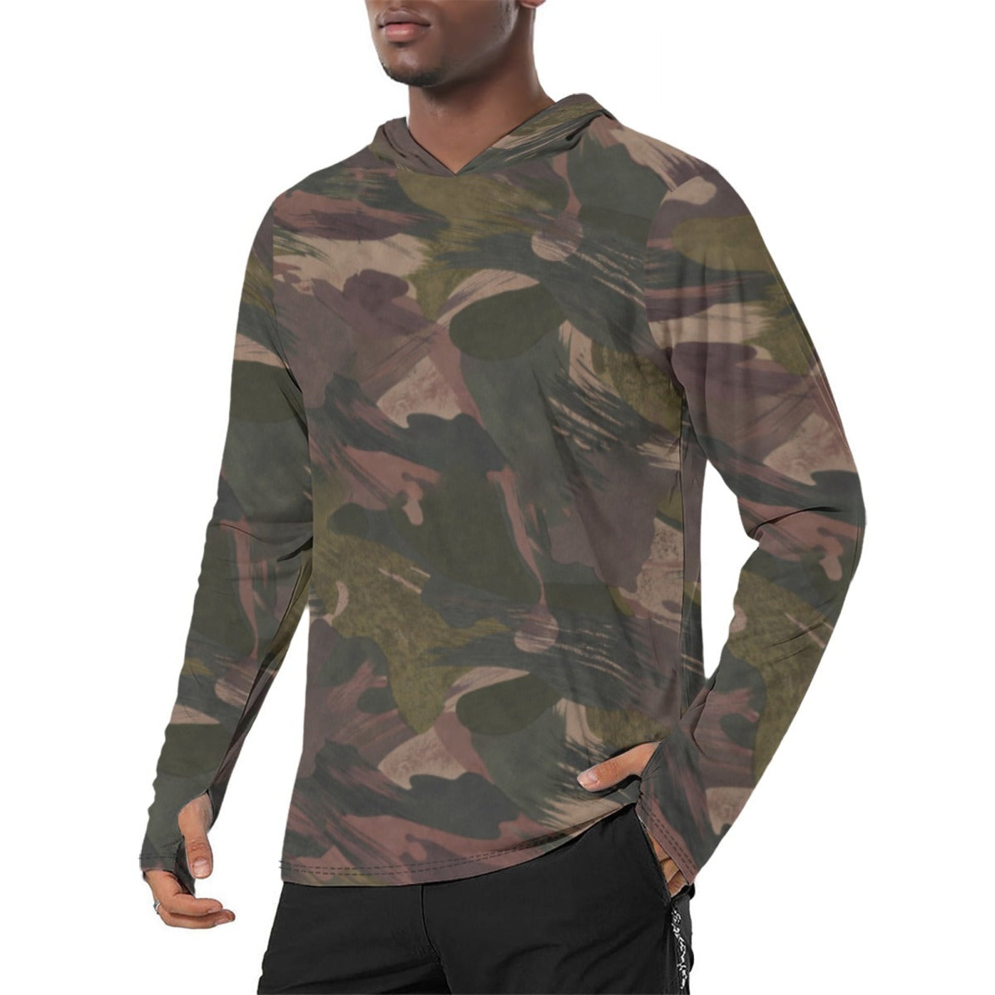 South Vietnamese DPM ARVN Airborne Brushstroke CAMO Mens Sunscreen Sports Hoodie With Thumb Holes - S / White