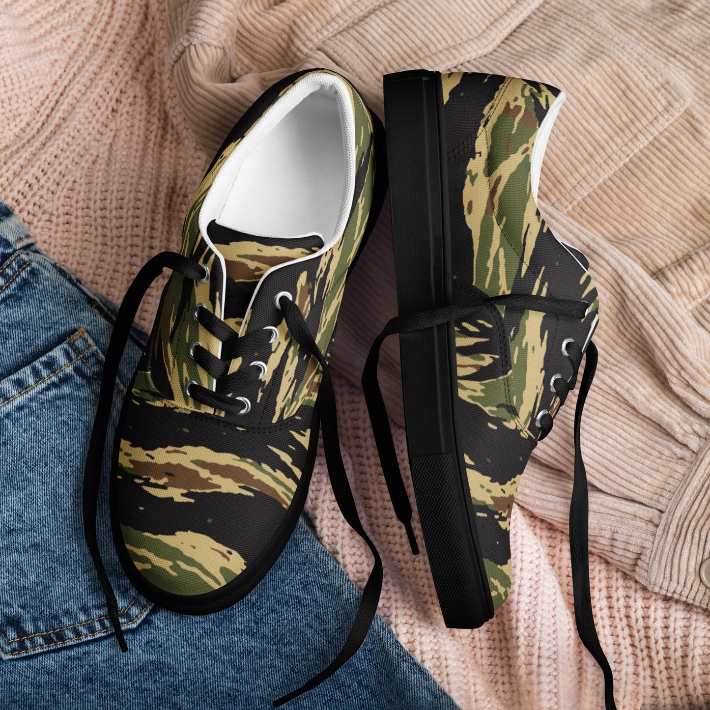 South Vietnamese Early War Tiger Stripe CAMO Mens Lace-Up Canvas Shoes - Lace-up