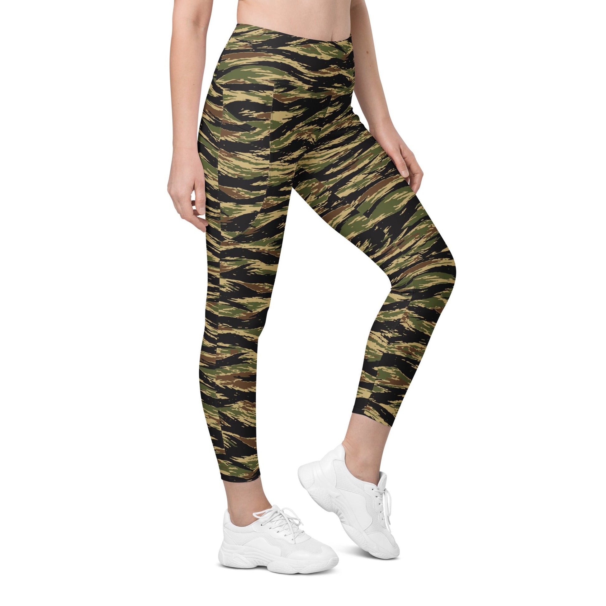 South Vietnamese Early War Tiger Stripe CAMO Womens Leggings with Pockets - 2XS