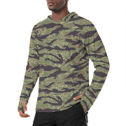 Tiger Stripe Vietnam Marine CAMO Mens Sunscreen Sports Hoodie With Thumb Holes - S / White