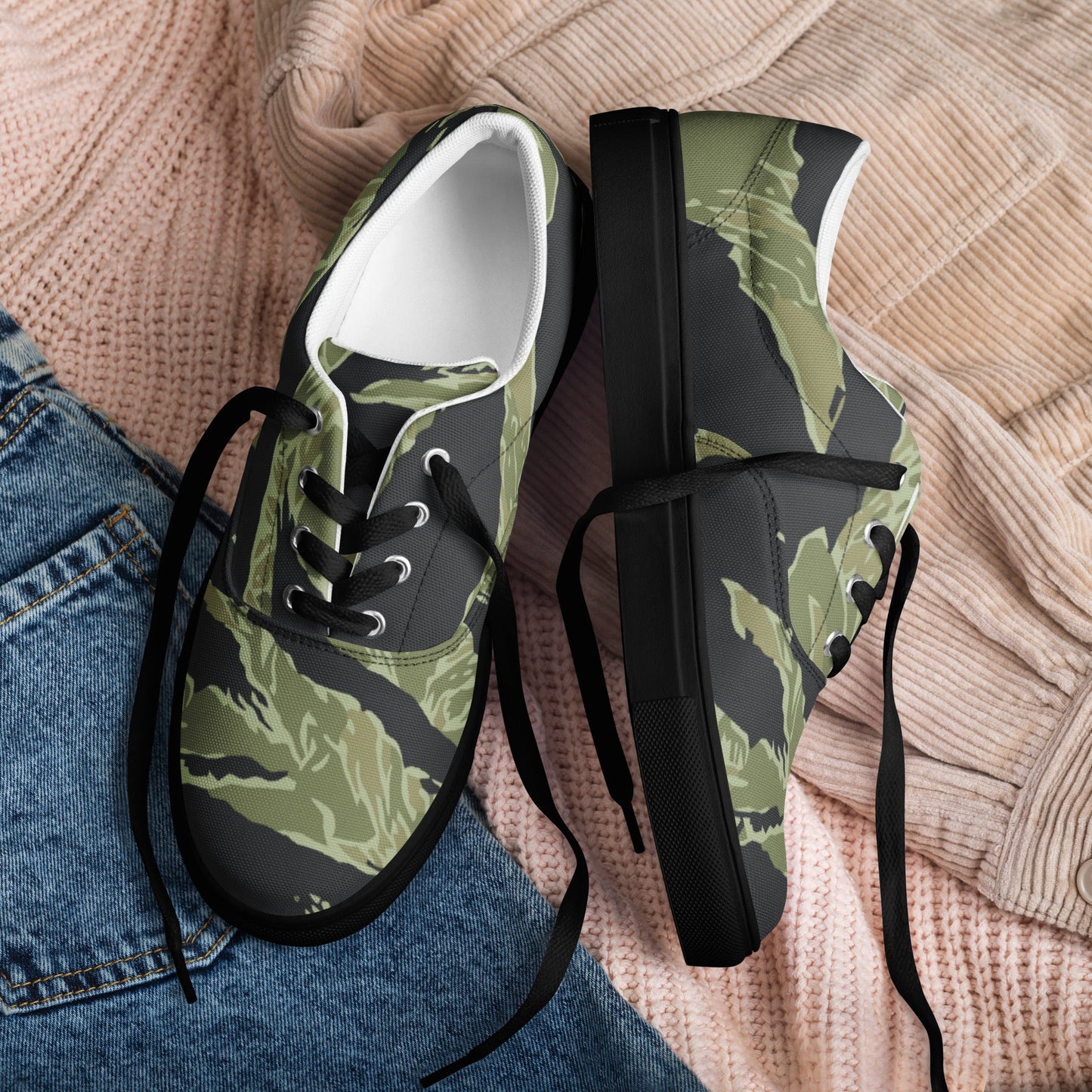 South Vietnamese Sea Wave Tiger Stripe CAMO Mens Lace-Up Canvas Shoes - Lace-up