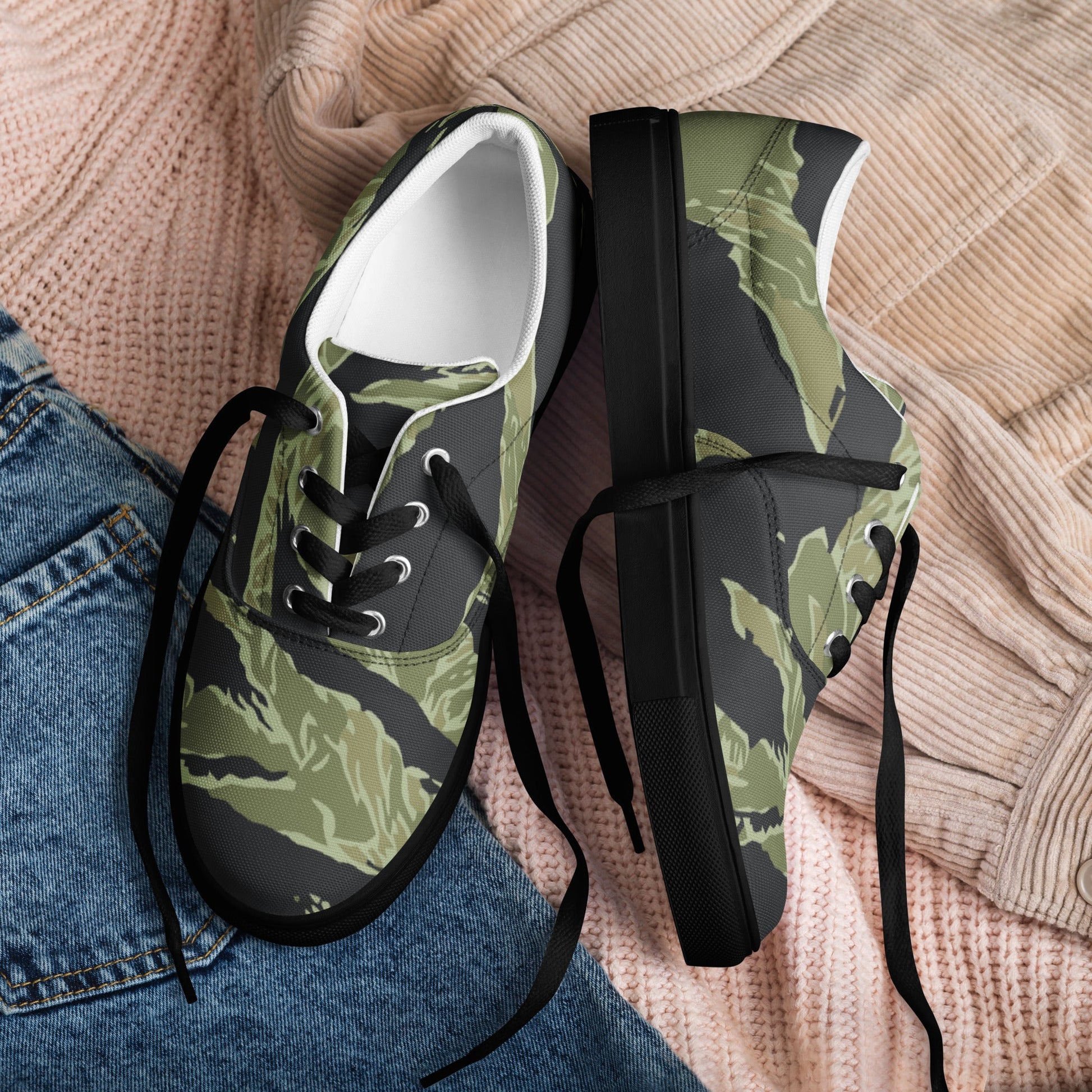 South Vietnamese Sea Wave Tiger Stripe CAMO Mens Lace-Up Canvas Shoes - Lace-up