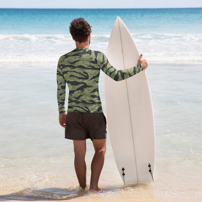 South Vietnamese Sea Wave Tiger Stripe CAMO Mens Long-Sleeve Rash Guard