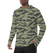 Tiger Stripe Sea Wave CAMO Mens Sunscreen Sports Hoodie With Thumb Holes - S / White