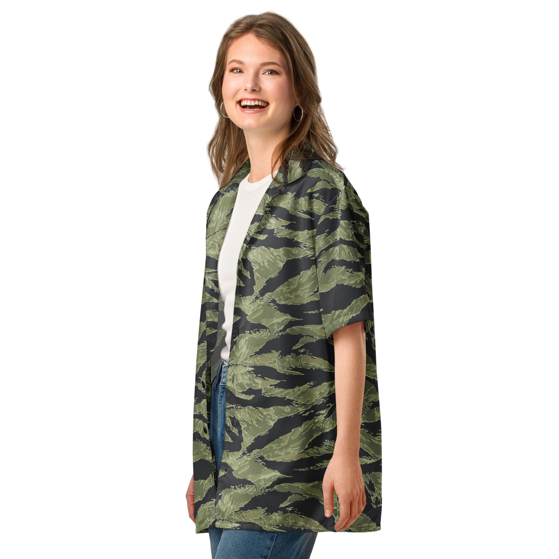 South Vietnamese Sea Wave Tiger Stripe CAMO Unisex Short-Sleeve Button Shirt