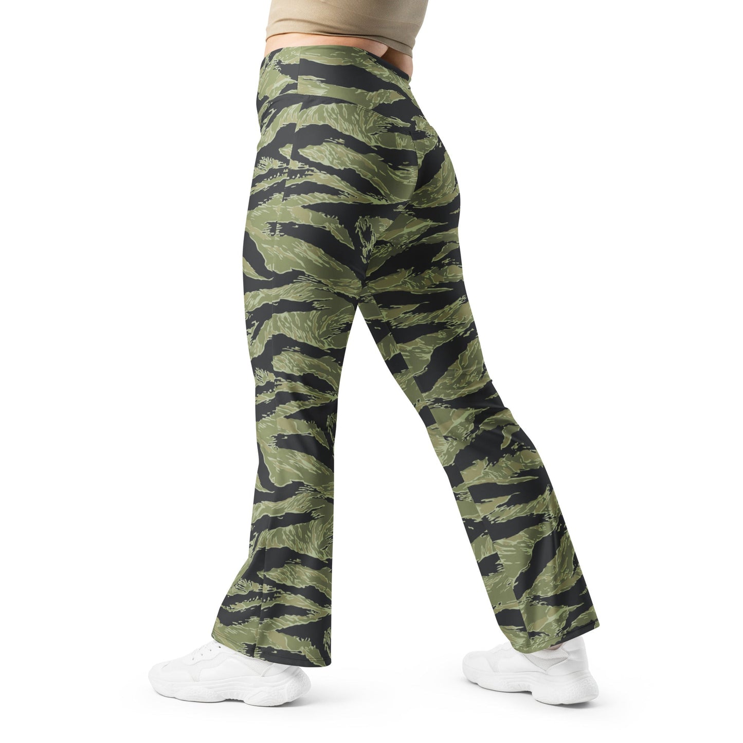 South Vietnamese Sea Wave Tiger Stripe CAMO Womens Flare Leggings - 2XS