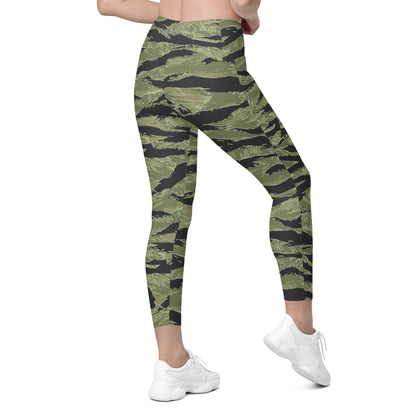 South Vietnamese Sea Wave Tiger Stripe CAMO Womens Leggings with Pockets