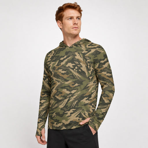 Spearpoint Vanguard Multi-Terrain CAMO Mens Sunscreen Sports Hoodie With Thumb Holes - S / White