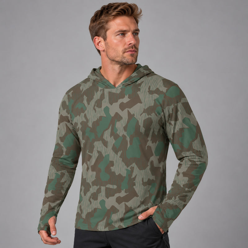 Splittermuster Bundeswehr Airborne CAMO Mens Sunscreen Sports Hoodie With Thumb Holes - S / White