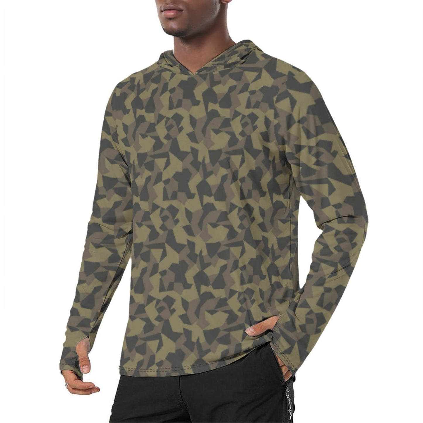 Stalker ISPF CAMO Mens Sunscreen Sports Hoodie With Thumb Holes - S / White