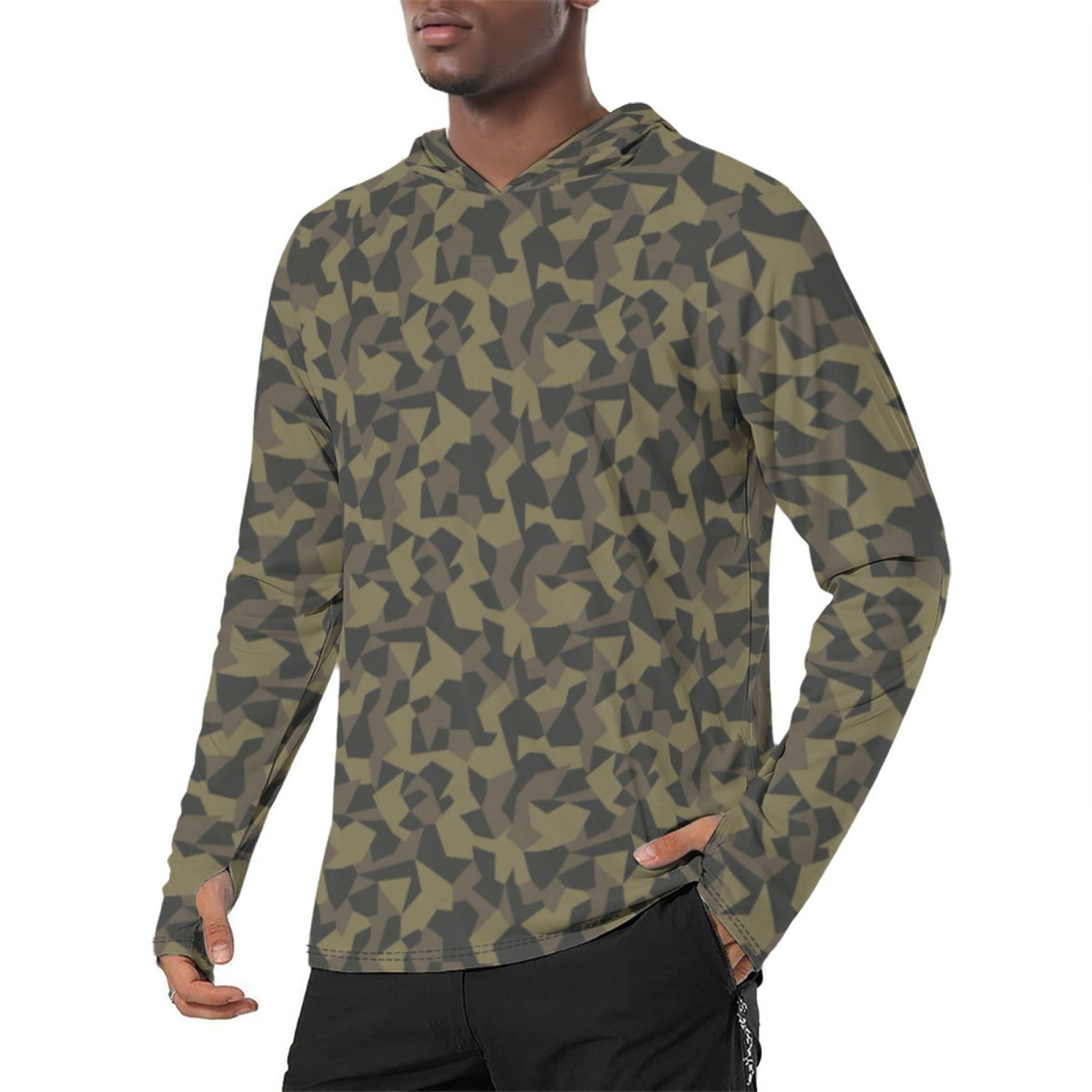 Stalker ISPF CAMO Mens Sunscreen Sports Hoodie With Thumb Holes - S / White