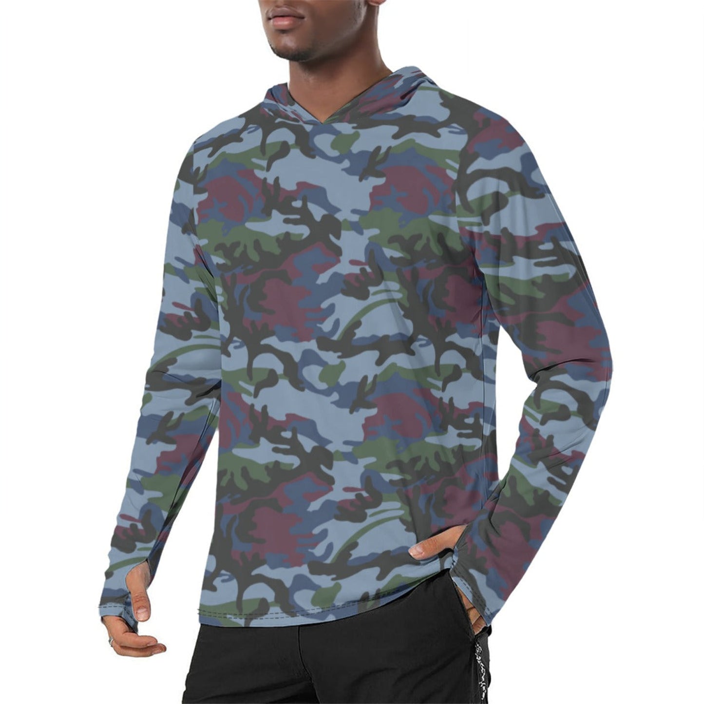 Street Fighter Allied Nations Movie CAMO Mens Sunscreen Sports Hoodie With Thumb Holes - S / White