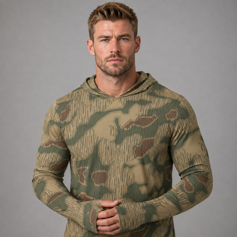 Sumpfmuster Where Eagles Dare CAMO Mens Sunscreen Sports Hoodie With Thumb Holes - S / White