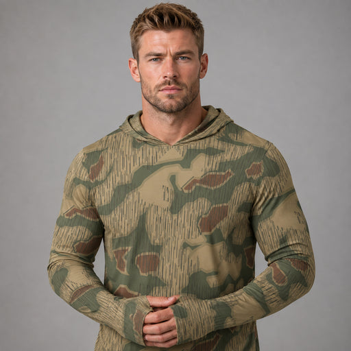 Sumpfmuster Where Eagles Dare CAMO Mens Sunscreen Sports Hoodie With Thumb Holes - S / White