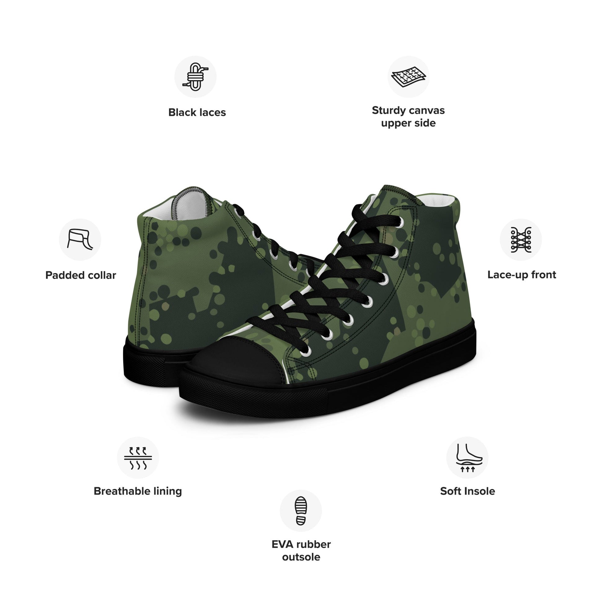 Swedish Barracuda Woodland CAMO Mens high top canvas shoes - High Top Canvas Shoes