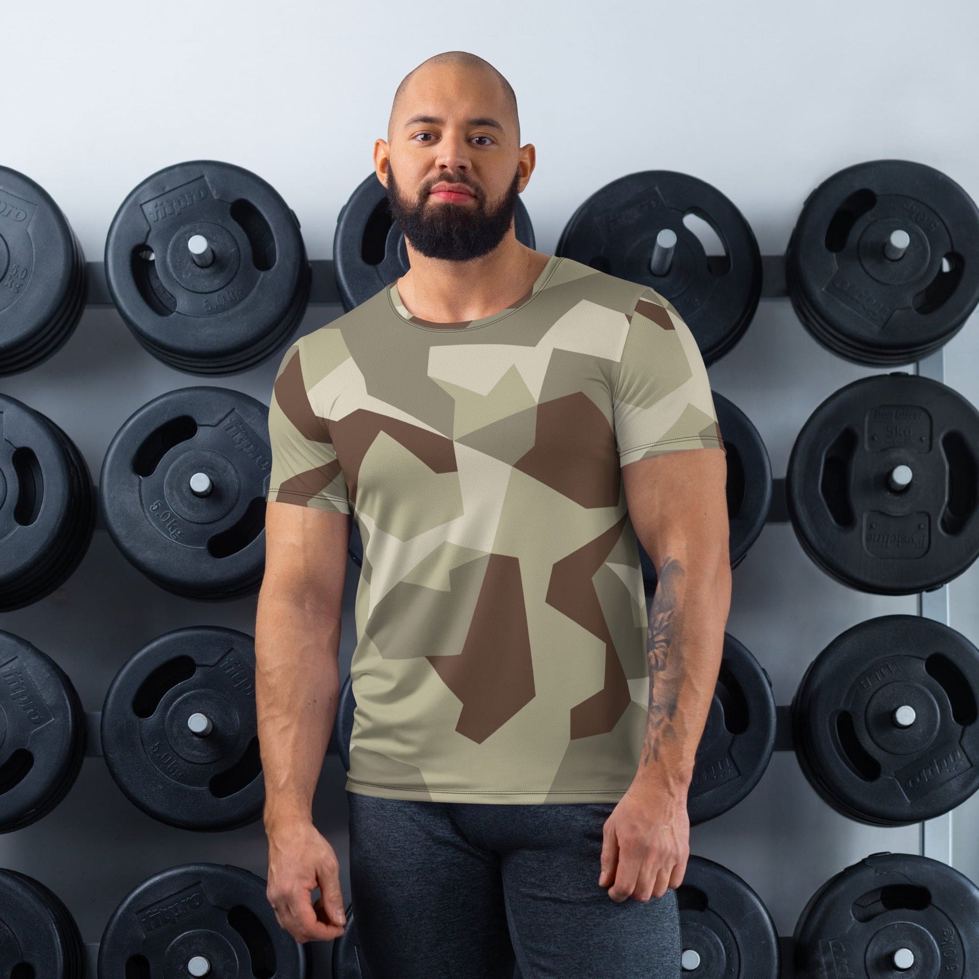 Swedish M90 Desert CAMO Men’s Athletic T-shirt - XS - Mens T-Shirt