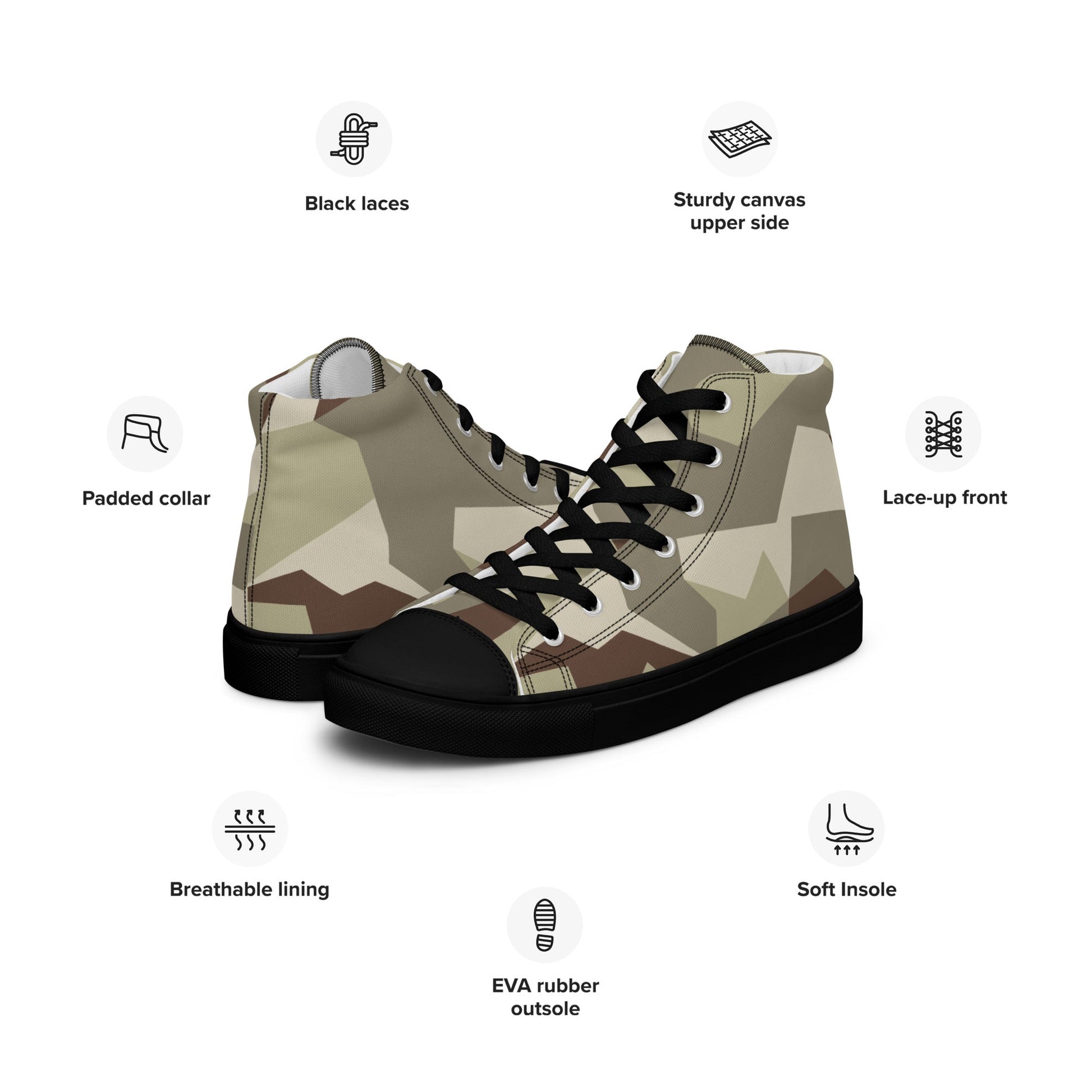 Swedish M90 Desert CAMO Mens high top canvas shoes - High Top Canvas Shoes