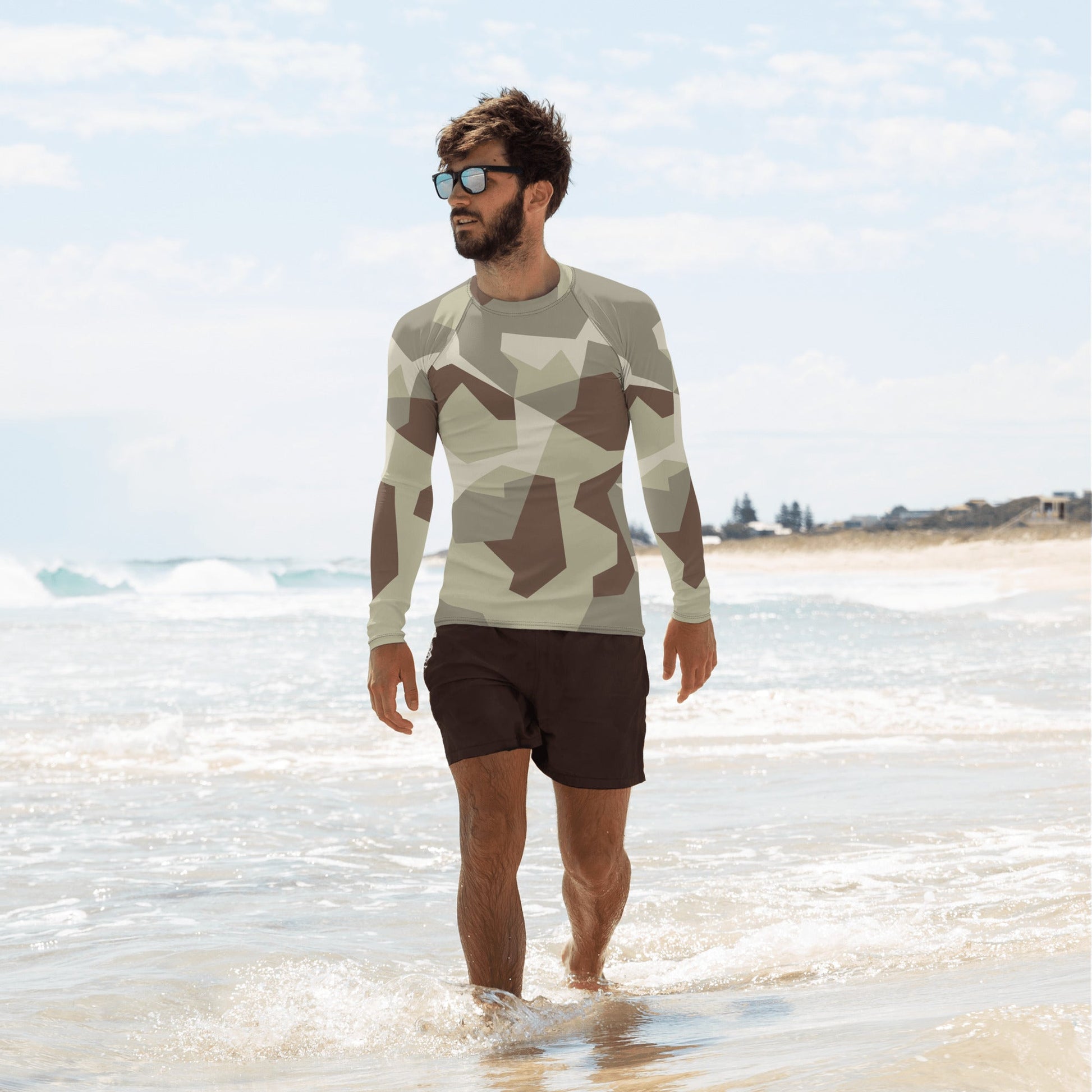 Swedish M90 Desert CAMO Mens Long-sleeve Rash Guard - XS - Guards