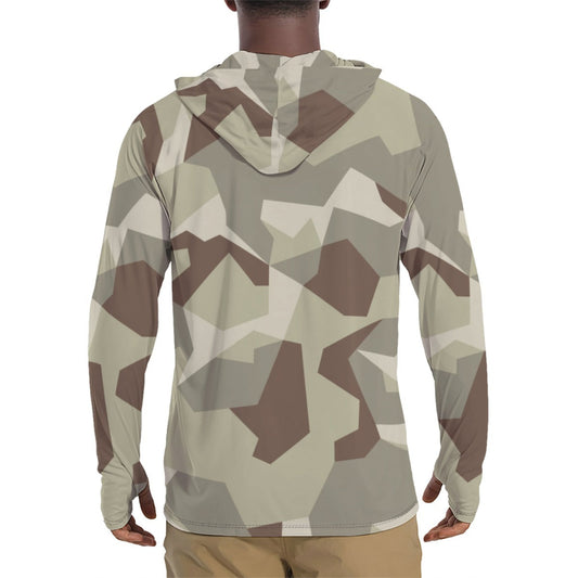 Swedish M90 Desert CAMO Mens Sunscreen Sports Hoodie With Thumb Holes