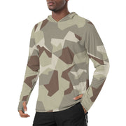M90 Swedish Desert CAMO Mens Sunscreen Sports Hoodie With Thumb Holes - S / White