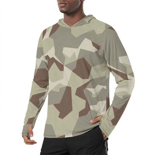 Swedish M90 Desert CAMO Mens Sunscreen Sports Hoodie With Thumb Holes - S / White