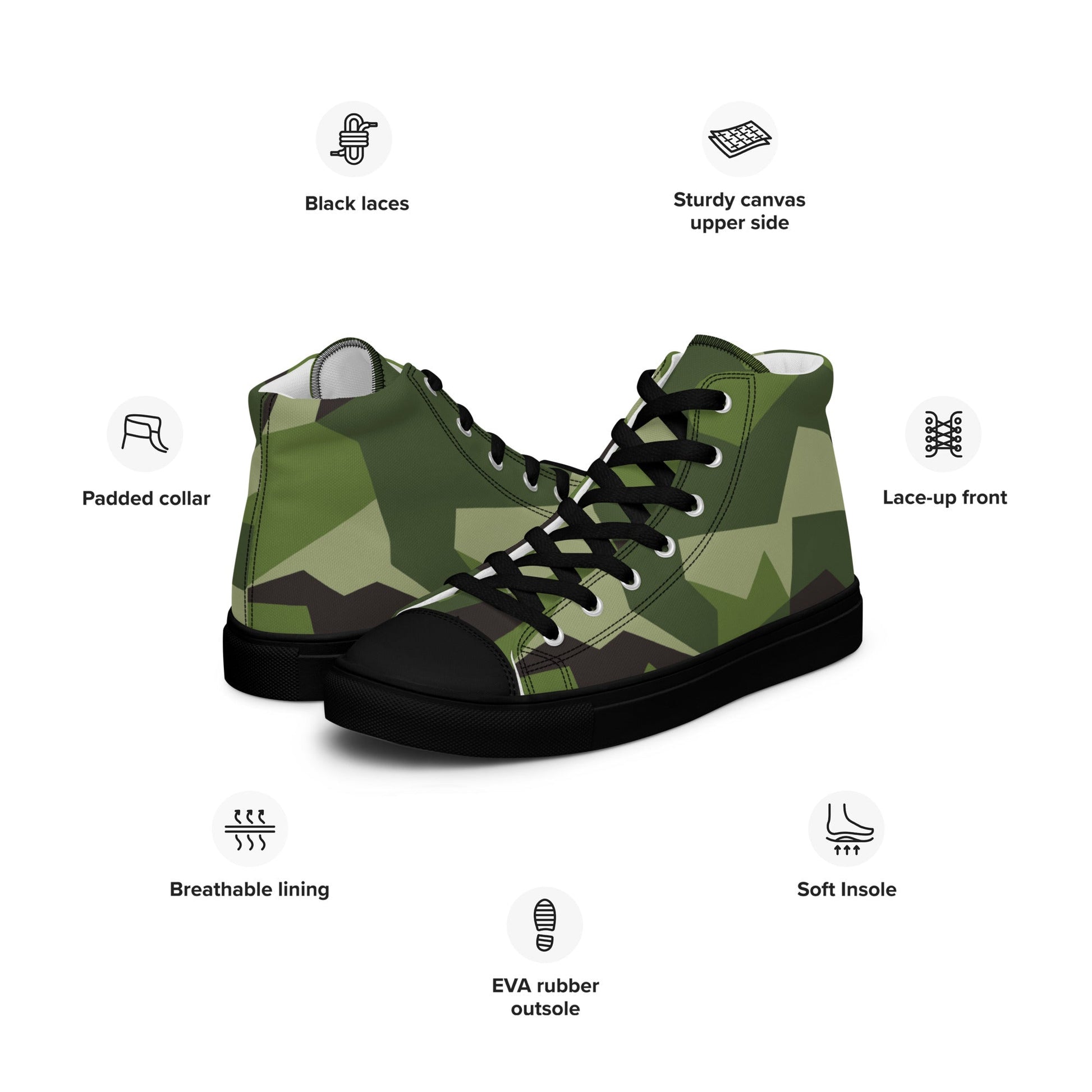 Swedish M90 CAMO Mens high top canvas shoes - High Top Canvas Shoes