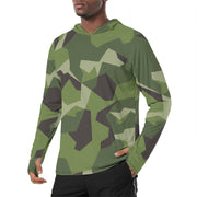 M90 Swedish Woodland CAMO Mens Sunscreen Sports Hoodie With Thumb Holes - S / White