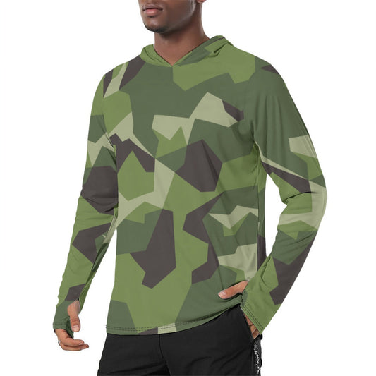 Swedish M90 CAMO Mens Sunscreen Sports Hoodie With Thumb Holes - S / White